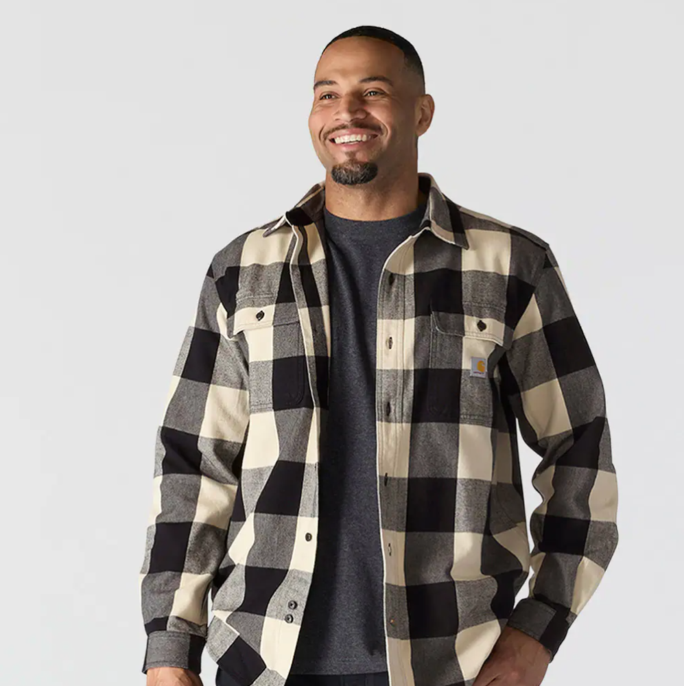 Loose Fit Heavyweight Flannel Long-Sleeve Plaid Shirt